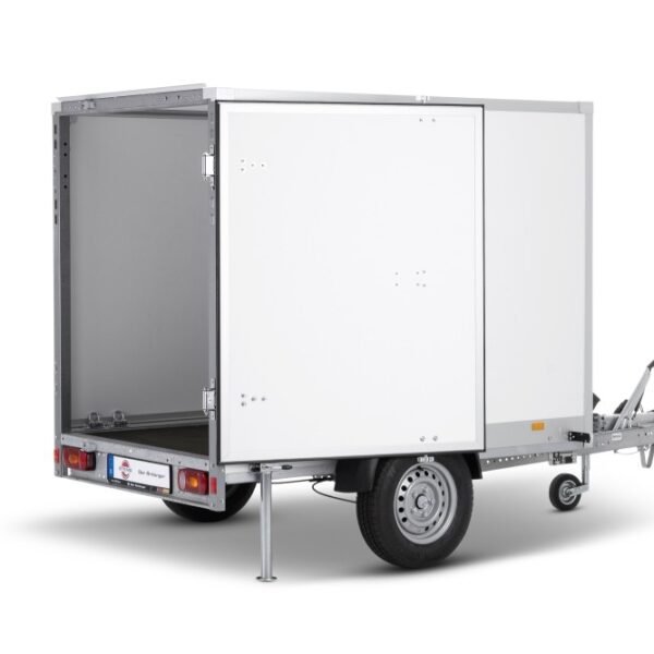 STPK O2 13-25-15.1.P15.1 Hecktür, P-Box gebremst, Plywood mit 1 x großer Hecktür und 2 x Abstellstütze