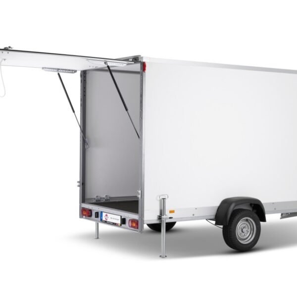 STPK O2 13-25-15.1.P15.1 Heckklappe n. oben P-Box gebremst, Plywood mit 1 x großer Heckklappe nach oben und 2 x Abstellstütze